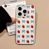 Cute Bowknot Lovely Strawberry Phone Case for IPhone 16 15 14 13 Pro Max Iphone 16Pro 15pro Glitter Shockproof Style Case Cover