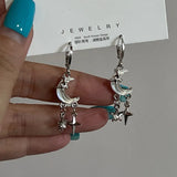 Laser Resin Moonstone Irregular Texture Metal Long Tassel Moon Drop Earrings for Women Girl Trendy Punk Y2k Jewelry NEW