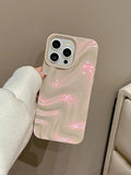 Stylish 3D Bump Wave Shiny Pink Back Cover For iPhone 11 12 13 14 15 Pro max Case