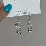 Laser Resin Moonstone Irregular Texture Metal Long Tassel Moon Drop Earrings for Women Girl Trendy Punk Y2k Jewelry NEW