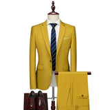 Spring Autumn Fashion New Men's Business Casual Solid Color Suits / Male One Two Button Blazers Jacker Coat Trousers Pants