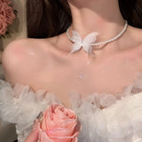 Draweye Chinese Style Necklace for Women Butterfly Crystal Vintage Elegant Chokers Jewelry Fashion Sweet Collares Para Mujer
