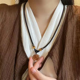 New Chinese Style Beaded Camellia Flower Peace Buckle Pendant Necklace Sweater Chain Necklace Jewelry Gift