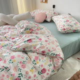 Student Dormitory Three-piece Ins Oil Painting Wind Tulip Quilt Set, Double Yarn, 1.8 Washed Cotton Bed Girl