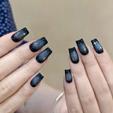 24Pcs Short Coffin False Nails with 3D Bow Dark Y2K Nail Art Animal Print Design Stick on Fake Nails Wearable  Acrylic Nail Tips