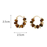 Vintage Hoop Earring for Women Melard Tiger Eye Stone Brown Round Earrings for Women Leopard Print Female Jewelry