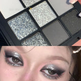 9 Colors Punk Smokey Matte Glitter Eyeshadow Palette Shimmer Eye Shadow Makeup Palette Cool Toned Gray Black Eye Pigment Palette