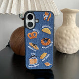 Retro Denim Embrpoidery Bread Toast Warm Fabric Phone Case For iPhone 16 15 14 13 Pro Max Lovely Back Cover