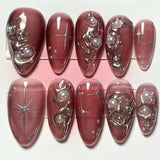 24Pcs Flora Almond Press on Nails with Glue Mori Girl Nail Art Ballet Rural Style Full Cover Wearable Acrylic Nail Manicure Tips