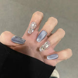 24Pcs Wearable Coffin Fake Nail Tips with Butterfly Camellia Designs Red Long Ballerina False Nails Press on Nails Art Manicure