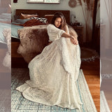 Maternity Photography Props Dress Sexy Hollow Lace Two Piece Set Split Dress Boho Pregnant Dress Baby Shower Dress ﻿