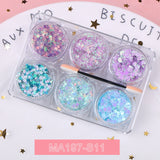 6 jars/set Eyeshadow Glitter Gel Cream Face Hair Body Nail Glitter Gel Heart Star Moon Loose Sequins Festival Makeup Decorations