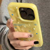 Korean Simple Stars Cartoon Phone Case For iPhone 16 Pro Max 11 12 13 14 15 Pro Plus Yellow Shockproof Silicone Soft Back Cover