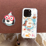 Cute Puppy Cartoon Dog Magnetic Phone Case for IPhone 16 15 14 Pro Max 13 Cover with Magsafe Stand Holder Silicone Korean Cover