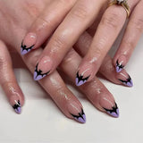 24Pcs Mid-length French Fake Nail with Silver Edge Design Round Head Almond False Nail Wearable Simple Finished Press on Nails