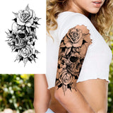 Realistic Fake Peony Temporary Tattoos For Women Girl Black Rose Elephant Flower Tattoo Sticker Tiger Anemone Tatoos Half Sleeve