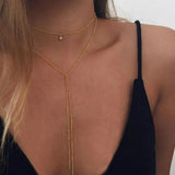 Simple Gold Silver Color Chain Choker Necklace Long Beads Tassel Chocker Necklaces For Women Collar Collier Ras Du Cou