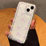 Cute Pink Heart Bow Case for IPhone 16 15 14 13 12 11 Pro Max 13 12Mini XS XR 7 8Plus SE Shockproof Soft Clear Cases Coque