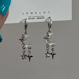 Laser Resin Moonstone Irregular Texture Metal Long Tassel Moon Drop Earrings for Women Girl Trendy Punk Y2k Jewelry NEW