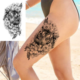Realistic Fake Peony Temporary Tattoos For Women Girl Black Rose Elephant Flower Tattoo Sticker Tiger Anemone Tatoos Half Sleeve
