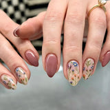 24Pcs Mid-length French Fake Nail with Silver Edge Design Round Head Almond False Nail Wearable Simple Finished Press on Nails