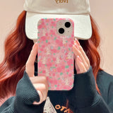 Stylish Colorful Flowers Cute Rabbit Glitter Phone Case For iPhone 16 Pro Max 15 13 14 Shockproof IMD Silicone Back Cover Shell