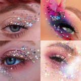 6 jars/set Eyeshadow Glitter Gel Cream Face Hair Body Nail Glitter Gel Heart Star Moon Loose Sequins Festival Makeup Decorations