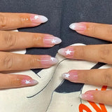 24Pcs Almond False Nails Simple White Gradient Press On Nail Ballet French Tips Wearable Decoration Full Cover Fake Nail Tips