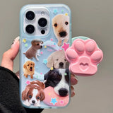Korean Cute Puppy Stand Grip Tok Cartoon Dog Paw Magsafe Phone Case for IPhone 16 15 14 13 Pro Max Silicone Soft Back Cover Case