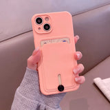 Liquid Silicone Slide Wallet Card Holder Slot Case For iPhone 13 11 12 14 15 16 Pro Max XS XR 14 Plus Lens Protector Cover Coque