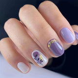 24Pcs Short Artificial False Nails with Glue Blue Sea Wave Designs Fake Nails Press on Wearable Square French Manicure Tips