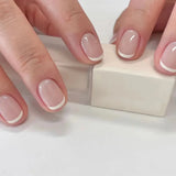 24Pcs Simple Square Head Fake Nail with Jelly Glue Pink White Gradient French Press on False Nails Short Full Cover Nail Tips