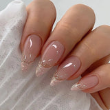 24Pcs Simple French Nails Art Tips Fake Nails 3D Design Wearable Full Cover False Nail Mid-length Almond Reusable Press on Nails