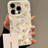 Cute Strawberry Pattern Glossy Wave Texture Phone Case for iPhone 17 Air 16 15 14 Plus 13 12 11 Pro Max Shockproof Soft Cover