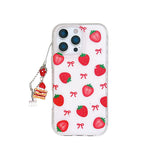 Cute Bowknot Strawberry Glitter IMD TPU Transparent Back Cover For iPhone 13 14 15 16 Pro Max Case