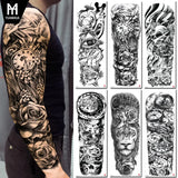 Full-arm Tattoo Stickers With The Crown Of The Virgin Of Jesus And Lion Waterproof Tattoo Stickers