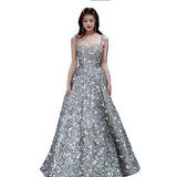 Luxury Silver Sequins Celebrity Dress Sexy Spaghetti Strap A-line Sleeveless Floor Length Glitter Beading Lady Prom Party Gowns