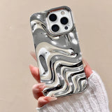 Fashion Silver 3D Unique Water Wave Texture Phone Back Cover For iPhone 16 15 13 12 11 Pro Max 14 Plus Case