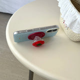3D Polka Dot Cute Tomato Magnetic Grip Tok Phone Stand Holder Phone Case for IPhone 16 15 14 13 Pro Max Funny Magsafe Back Cover