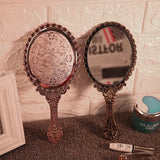 Vintage Carved Handheld Vanity Mirror Makeup SPA Salon Hand Handle Cosmetic Compact for Women