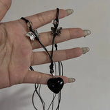 New Korean Fashion Hollow Titanium Steel Star Pentagram Pendant Necklace for Women Men Black Rope Chain Choker Y2k Party Jewelry