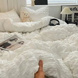 Luxury White Ruffled Seersucker Duvet Cover Soft Solid Color Bedding Set With Bed Sheet Pillowcases Single Queen King Size