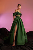 Pisoshare - Vintage Green Long A-line Leg Split Christmas Evening Party Dress for Women Fashion Prom Gown Outfit Gala Dresses#18496
