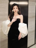 Black Temperament Bridesmaid Dresses Strapless Sweetheart Puff Sleeve Mermaid Lace-up Ceremony Sexy Evening Gowns 2024