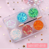6 jars/set Eyeshadow Glitter Gel Cream Face Hair Body Nail Glitter Gel Heart Star Moon Loose Sequins Festival Makeup Decorations
