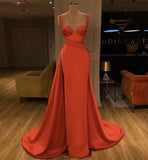 Orange Silk Satin Mermaid Sweetheart Sleeveless Floor Length Side Slit Evening Dress robes de soirée Cocktail Prom Dress