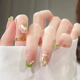 24Pcs Wearable Coffin Fake Nail Tips with Butterfly Camellia Designs Red Long Ballerina False Nails Press on Nails Art Manicure