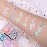6 jars/set Eyeshadow Glitter Gel Cream Face Hair Body Nail Glitter Gel Heart Star Moon Loose Sequins Festival Makeup Decorations