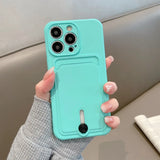 Liquid Silicone Slide Wallet Card Holder Slot Case For iPhone 13 11 12 14 15 16 Pro Max XS XR 14 Plus Lens Protector Cover Coque