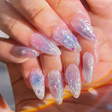 24pcs Summer Goldfish Fake Nails 3D Bubble Press on Nails Multicolored Starfish Almond False Nails Detachable Finished Nail Tips
